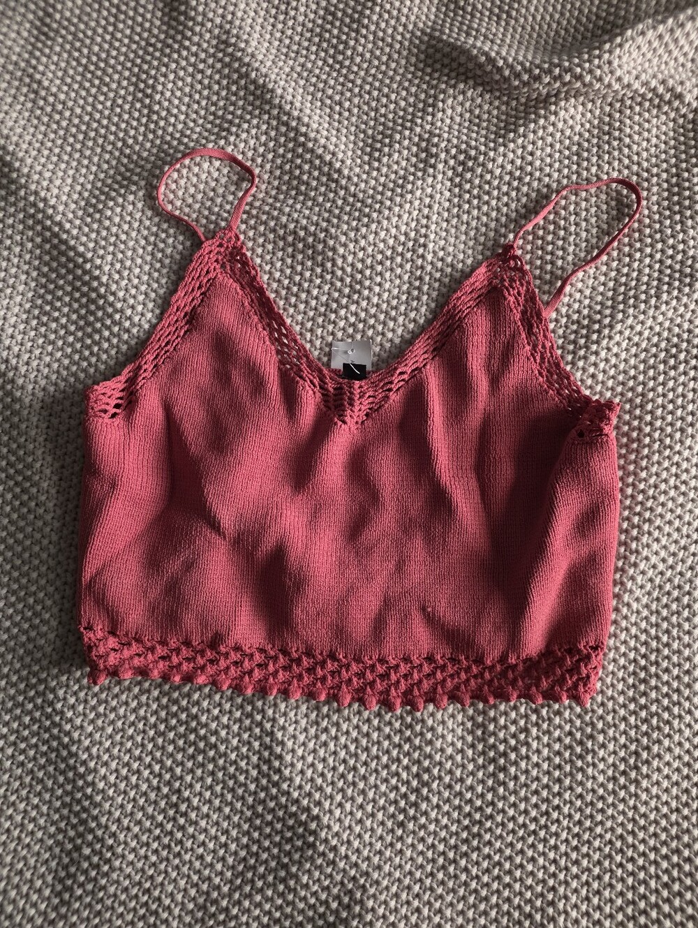 Crochet Trim Pink Red Knit Tank Top